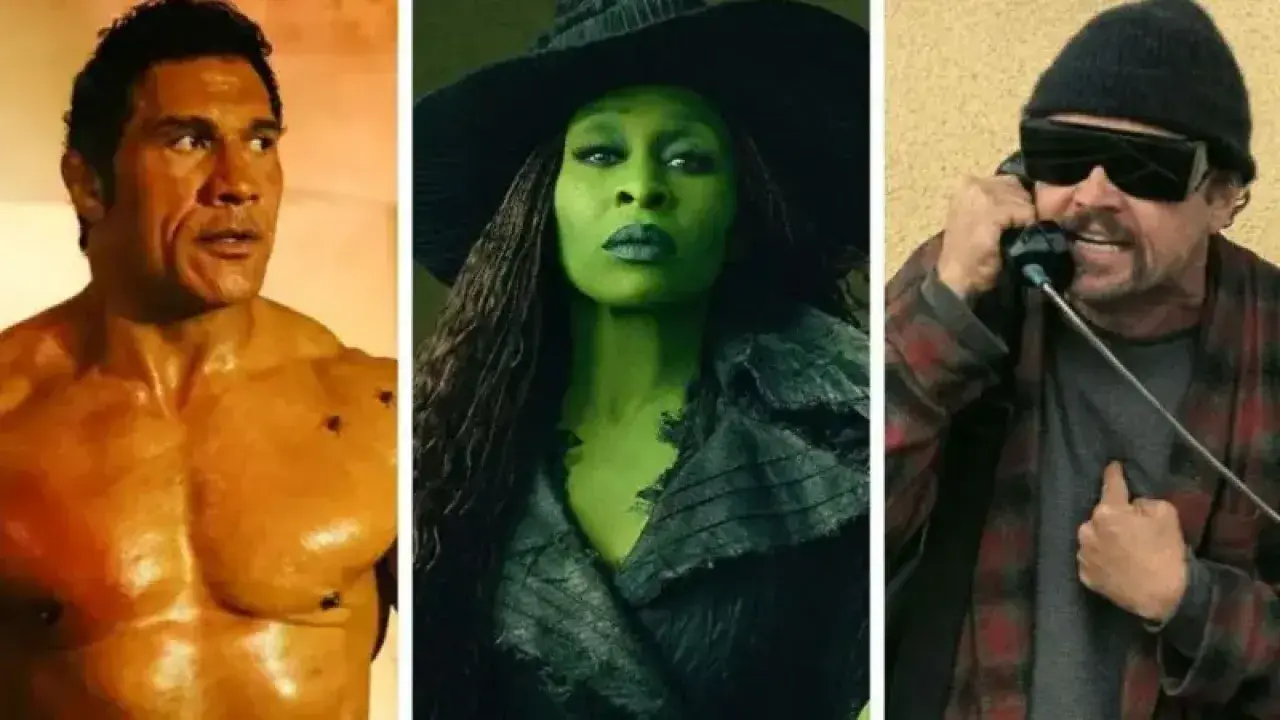 Слева направо изображены: Дуэйн Джонсон в фильме "Крушащая машина", Синтия Эриво в фильме "Злая. Часть 2" и Леонардо Ди Каприо в фильме "Битва за битвой" / Фото Alamy