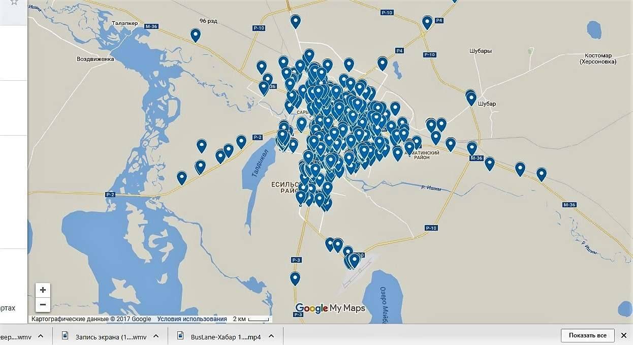 Қаладағы "Сергек" камераларының орналасу картасы.
